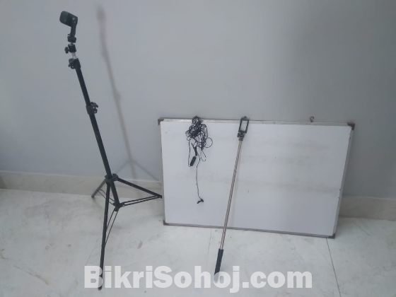 white board boya microphone camera stand selfie sticke